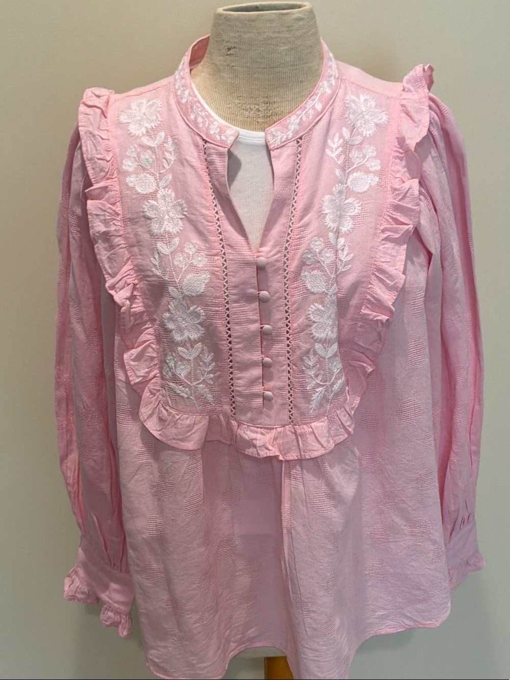 crown & ivy Pale Pink Ruffled Peasant Blouse
